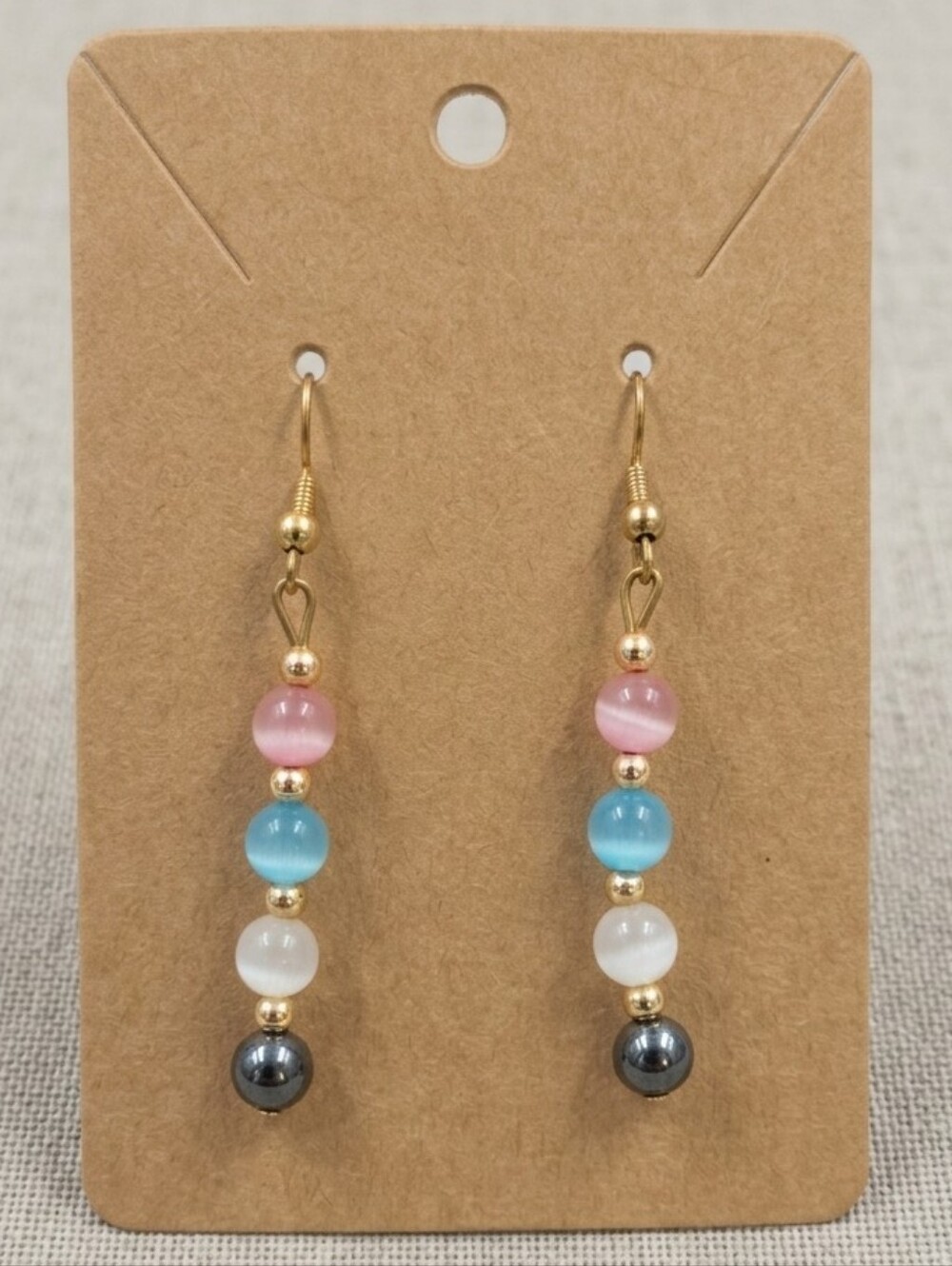 Boutique Pastel Cat Eye Bead Drop Dangle Earrings Gold Tone Jewelry OS Pink Blue